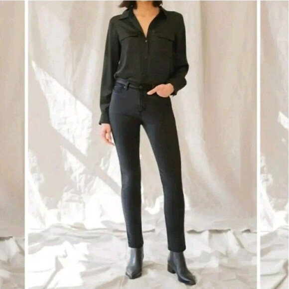 NEW Ecru Los Feliz Faux Leather Strip Denim Skinny Jeans in Washed Black Size 27 - Picture 5 of 13